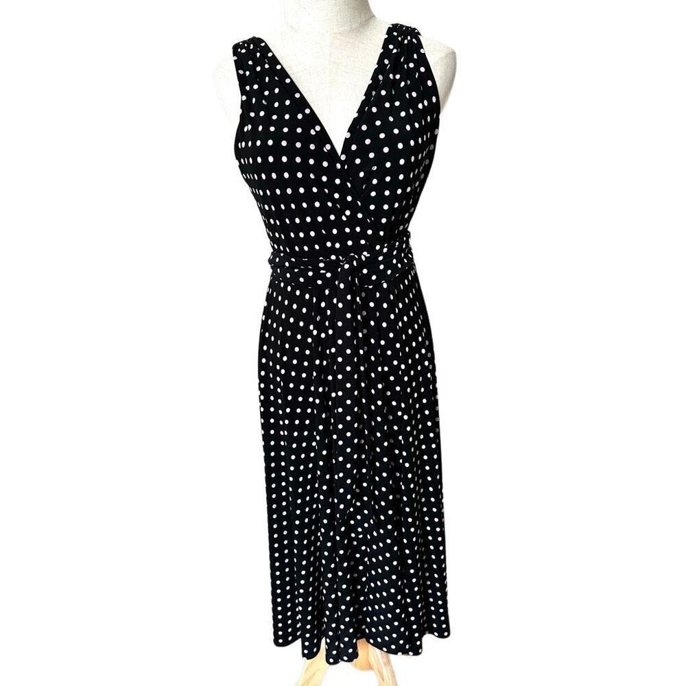 Lauren black polka dot long sleeveless dress